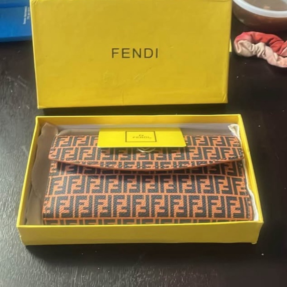 Fendi Orange and Black Logo Wallet